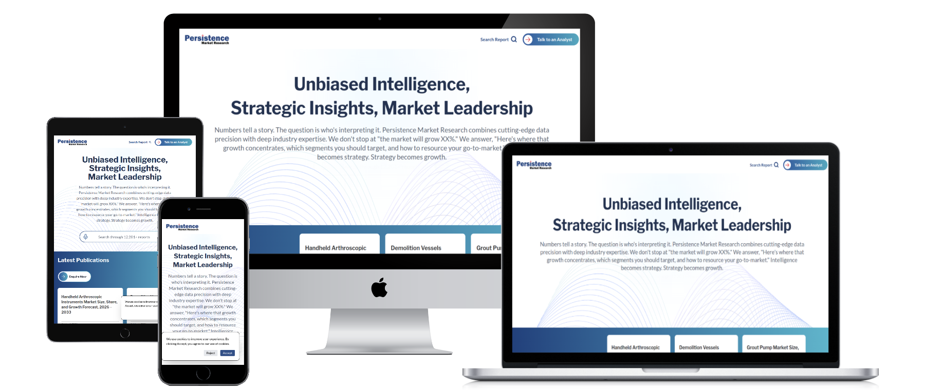 Persistence Market Research website shown across desktop, tablet, and mobile devices