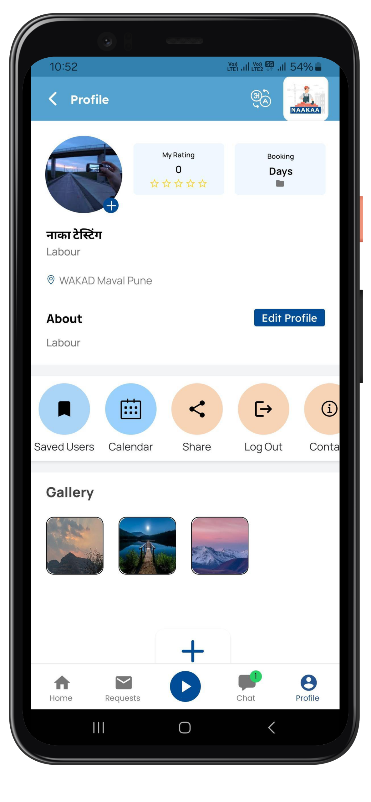 Naaka app confirmed hire and crew tracking screen